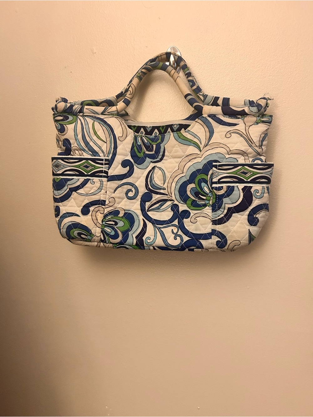 Vera Bradley Quilted Floral Tote in Blue, Green, and Cream
